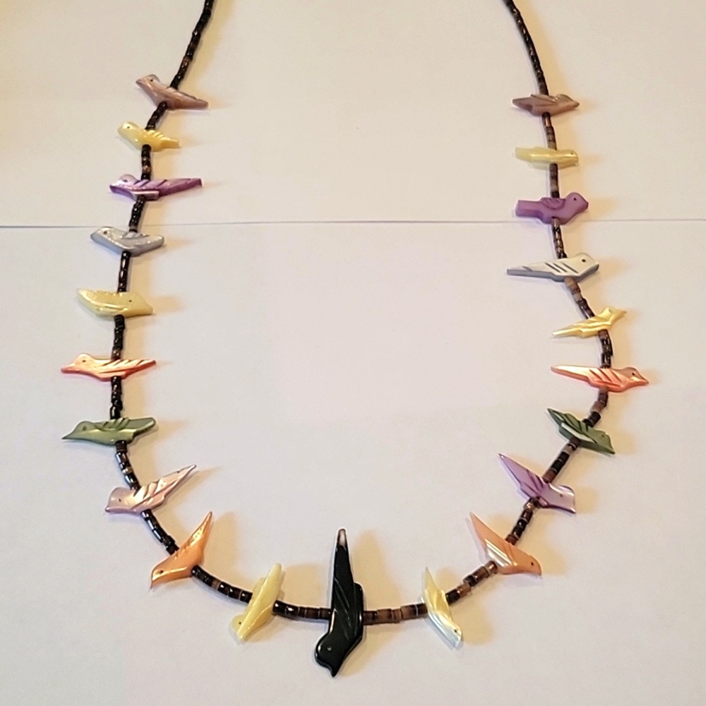 Hand Crafted Natural shell Heishi mother of pearl/onyx fetish necklace 1980s! - Picture 1 of 8